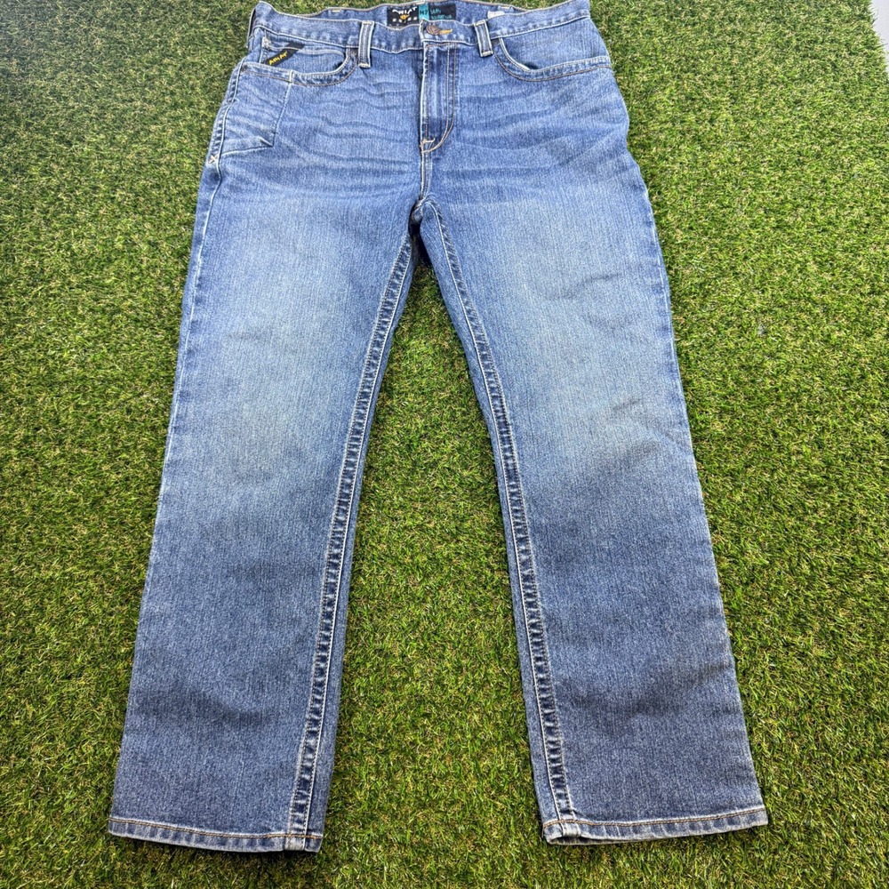 Ariat Rebar M7 Mens Blue Slim Straight Leg Denim Work Jeans 36x30